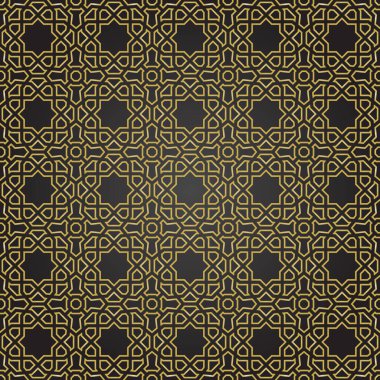 Tasarımlarınız için kusursuz geometrik arkaplan. Modern vektör siyah ve altın süs. Geometrik soyut desen