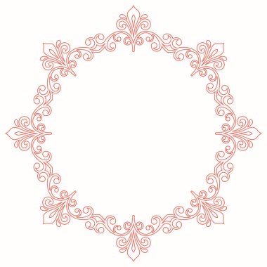 Arabesk ve çiçek elementli pembe çerçeveli doğu vektörü. Bağbozumu desenli çiçek sınırı
