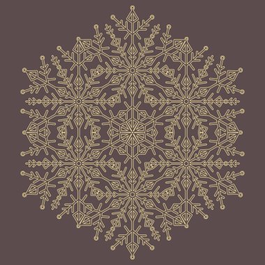 Yuvarlak vektör kar tanesi. Soyut kış altıgen kahverengi ve altın süsü. Kar taneli desen