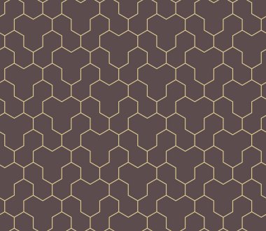 Geometrik soyut vektör altıgen dikişsiz arkaplan. Geometrik modern kahverengi ve altın renkli süsler. Kusursuz modern desen