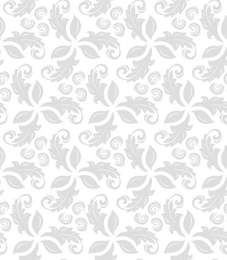 Çiçek vektör süsü. Kusursuz soyut klasik ışık arkaplanı. Çiçek elementlerinin tekrarlandığı desen. Duvar kağıdı ve ambalaj için süs