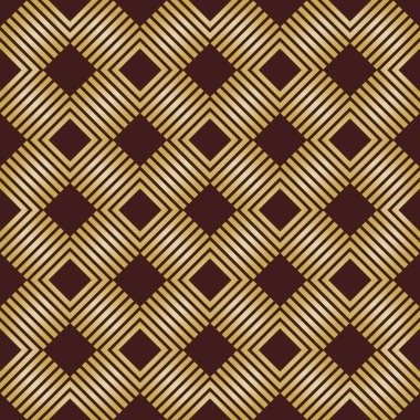 Eşkenar dörtgenli kusursuz geometrik soyut vektör deseni. Geometrik modern kahverengi altın süs. Kusursuz modern arkaplan