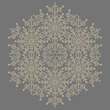 Yuvarlak vektör kar tanesi. Soyut kış gri altın süsü. Kar taneli desen