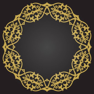 Arabesk ve çiçek elementleri içeren doğu vektör çerçevesi. Çiçekli, klasik desenli altın bir kenar.