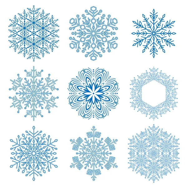 一组矢量雪花 收集冬季装饰品 雪花的蓝色白色集合 背景和设计的雪花 — 图库矢量图片#