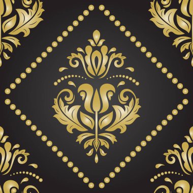 Orient vektörü klasik siyah altın desen. Klasik elementlerle kusursuz soyut bir arkaplan. Oryantasyon düzeni. Duvar kağıdı için süs