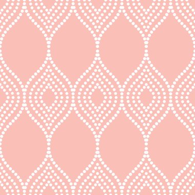 Kusursuz vektör süsü. Modern dalgalı arka plan. Geometrik modern noktalı dalgalı pembe beyaz desen