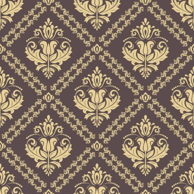 Orient vektör klasik desen. Klasik elementlerle kusursuz soyut bir arkaplan. Orient kahverengi altın desenli. Duvar kağıdı için süs