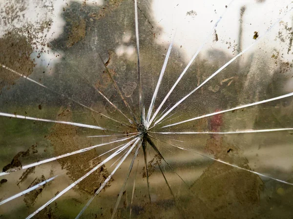 Närbild Nätet Krossat Glas Fönster Ruta Ett Tåg Indiska Järnvägar — Stockfoto