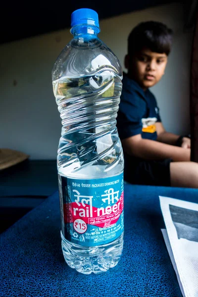 stock image July 4th 2022 Haridwar India. Rail Neer packaged drinking water bottle offered by Indian Railways.