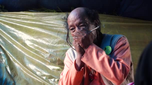 Juli 2022 Himachal Pradesh Indien Porträtt Indisk Sadhu Rökning Gryta — Stockvideo