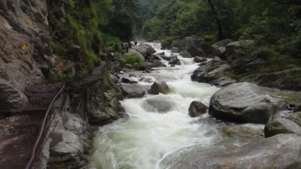 Fluss Fließt Barati Nala Entlang Shrikhand Mahadev Kailash Yatra Trail — Stockvideo