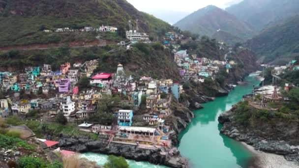 Enero 2022 Uttarakhand India Grabación Cinematográfica Confluence Sangam Devprayag Santos — Vídeo de stock
