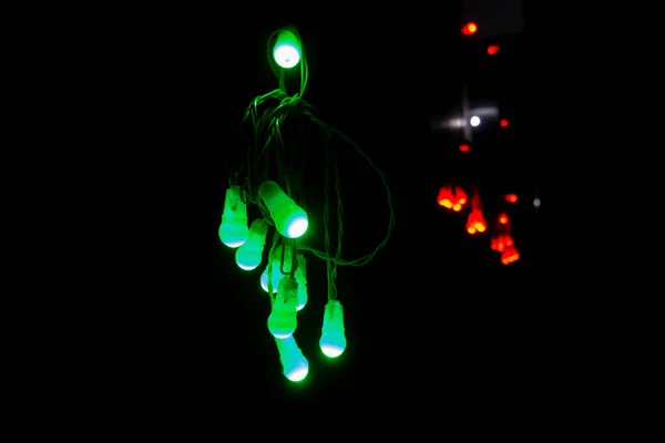 Lâmpadas Led Multicolor Brilham Durante Festival Diwali Com Ambiente Escuro — Fotografia de Stock