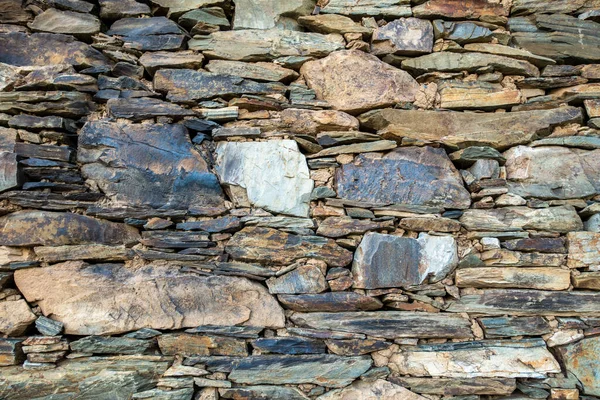 Detailaufnahme Ländliche Steinmauer Aus Felsen Und Schlamm Uttarakhand Indien Bautätigkeit — Stockfoto