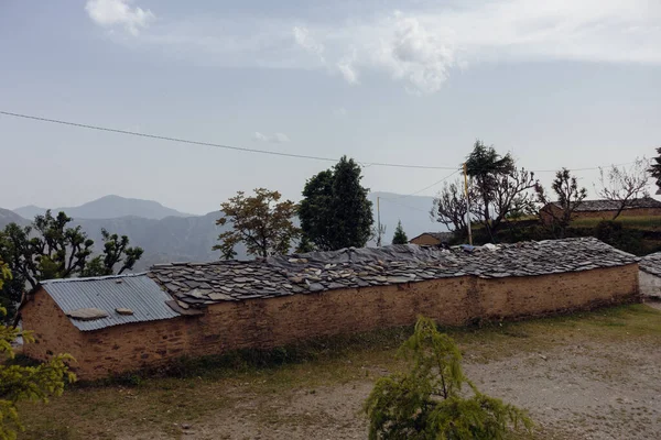 Részletes Nézet Hagyományos Kőkunyhó Kőből Sárból Uttarakhand India Vidéki Kézművesség — Stock Fotó
