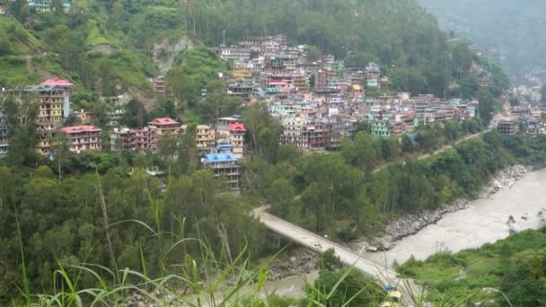 Landelijk Uitzicht Stad Rampur Genesteld Himachal Pradesh Satluj Rivier Vallei — Stockvideo