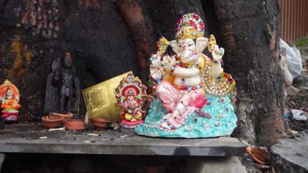 加内萨领主的雕塑在一棵树下 用于礼拜 Uttarakhand 印度教神 — 图库视频影像