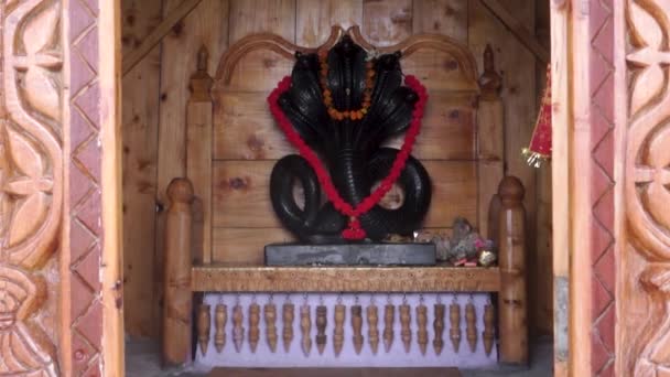 28일 2023 Nag 우타라칸드 힌두교 Nag Devta 나무로 실내를 사원에 — 비디오