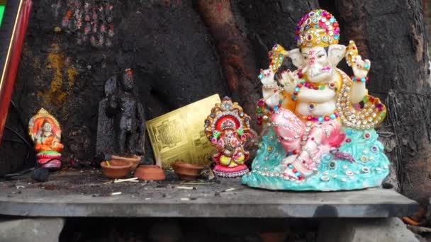 Socha Lorda Ganéši Pod Stromem Sloužící Uctívání Uttarakhand Indie Hinduistické — Stock video