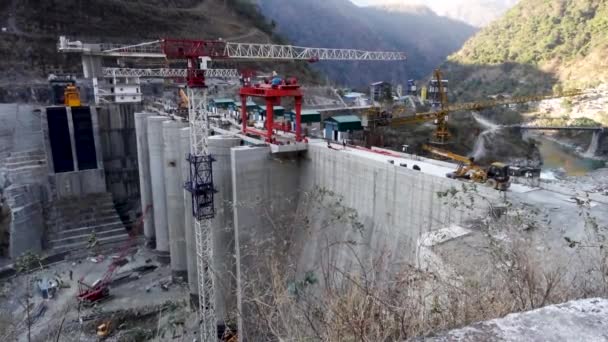 Fevereiro 2021 Uttarakhand Índia Construção Barragem Projeto Hidrelétrico Lakhwar Vyasi — Vídeo de Stock