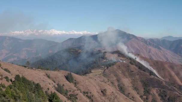 Літні Гірські Лісові Пожежі Охоплюють Верхню Гімалайську Місцевість Уттаракханду Регіоні — стокове відео