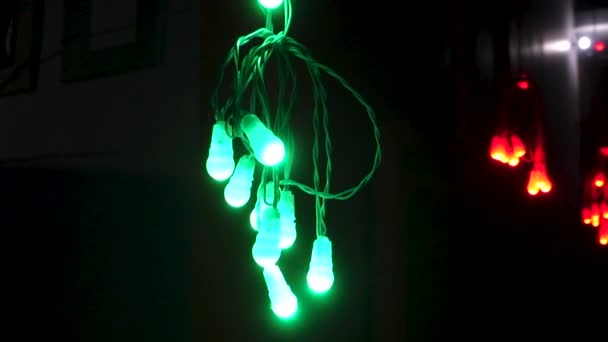 Lâmpadas Led Multicolor Brilham Durante Festival Diwali Com Ambiente Escuro — Vídeo de Stock