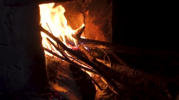 Burning Clay Stove Fireplace Mud House Rural Village Uttarakhand India — Stock Video
