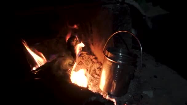 Burning Clay Stove Fireplace Mud House Rural Village Uttarakhand India — Stock Video