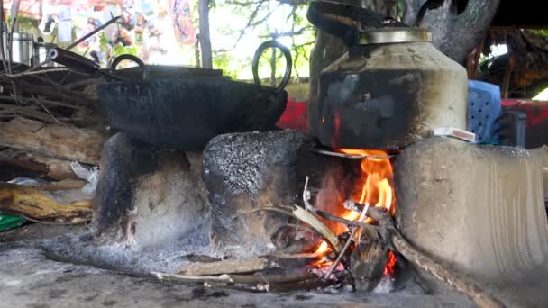 Uttarakhand Κουζίνα Παραδοσιακή Μαγείρεμα Πάνω Χειροποίητο Πήλινο Τζάκι Καυσόξυλα Βιολογικές — Αρχείο Βίντεο