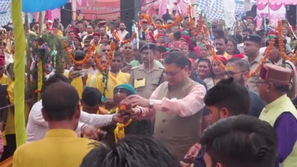 Haziran 2023 Uttarakhand Hindistan Uttarakhand Genel Sekreteri Pushkar Singh Dhami — Stok video