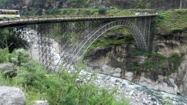 Truss Arch Bridge Acciaio Che Attraversa Fiume Satluj Himachal Pradesh — Video Stock