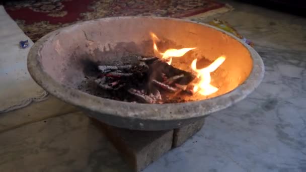 Filmklipp Havan Eller Yagya Hinduisk Ritual Att Erbjuda Substanser Till — Stockvideo