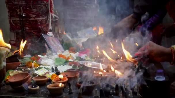 Февраля 2024 Года Ришикеш Уттаракханд Индия Преданность Шивратри Индуистские Ритуалы — стоковое видео