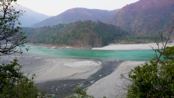 Sacred Confluence Sungai Ganga Dan Nayar Vyas Ghat Bagi Uttarakhand — Stok Video