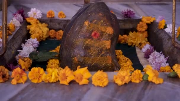 Sacred Shiva Shila Close Templo Ekeshwar Mahadev Pauri Garhwal Uttarakhand — Vídeos de Stock