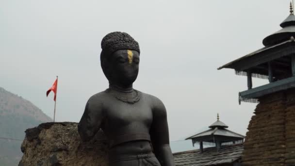 Şubat 2024 Uttarakhand Hindistan Lakhamandal Tapınağı Dvarapala Antik Kapıcı Heykelleri — Stok video