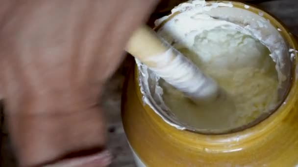 Discover Uttarakhand Bilona Method Curd Churned Bilona Extract Butter Heated — Stock Video