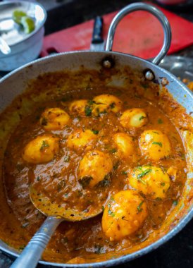 Close-up of homemade North Indianstyle egg curry gravy. Authentic cuisine, India clipart