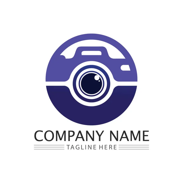 Fotografia Câmera Logotipo Ícone Vetor Design Modelo Isolado Fundo Preto — Vetor de Stock