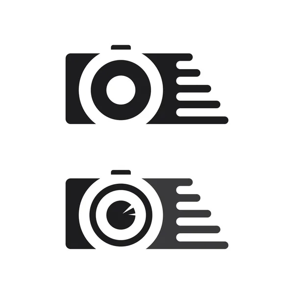 写真用カメラロゴアイコンベクトルデザインテンプレートを黒の背景に分離 — ストックベクタ