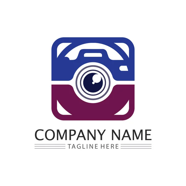 Fotoğrafçılık Kamerası Logo Simgesi Vektör Tasarım Şablonu Siyah Arkaplan Üzerinde — Stok Vektör