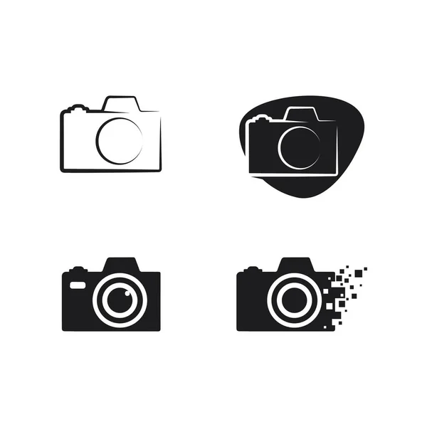 Fotografie Kamera Logo Ikona Vektor Design Šablona Izolované Černém Pozadí — Stockový vektor