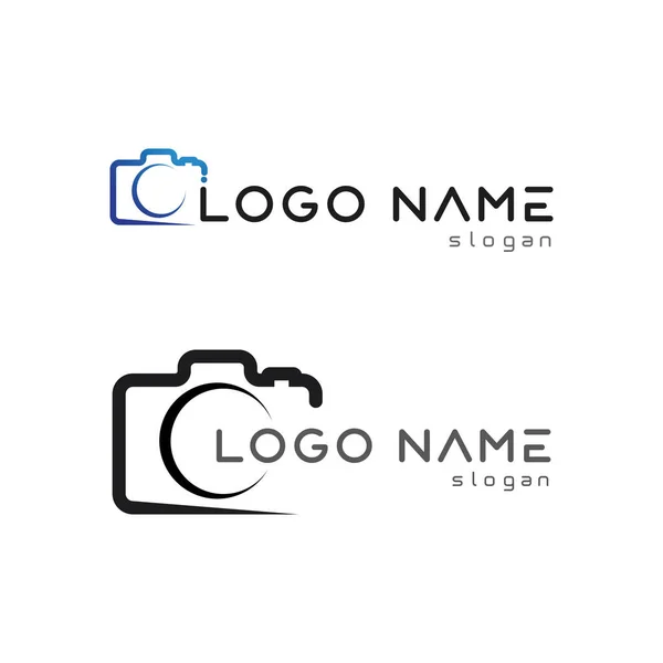 Fotografi Kamera Logotyp Ikon Vektor Design Mall Isolerad Svart Bakgrund — Stock vektor
