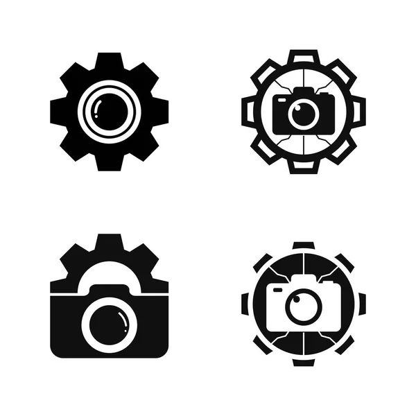 Фотокамера Логотип Піктограма Векторного Дизайну Шаблон Ізольований Чорному Фоні — стоковий вектор