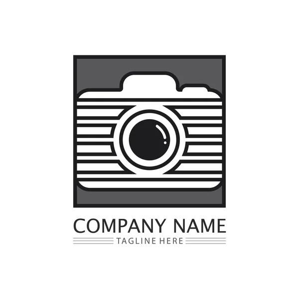 Fotografia Kamera Logo Ikona Wektor Projekt Szablon Izolowany Czarnym Tle — Wektor stockowy