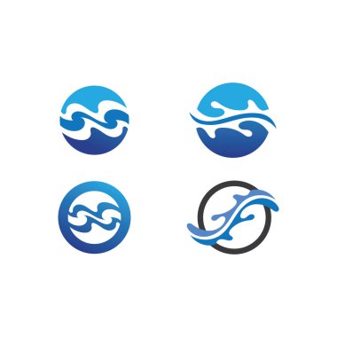 İzole edilmiş yuvarlak logo. Mavi renk logoti. Akan su görüntüsü. Deniz, okyanus, nehir yüzeyi.