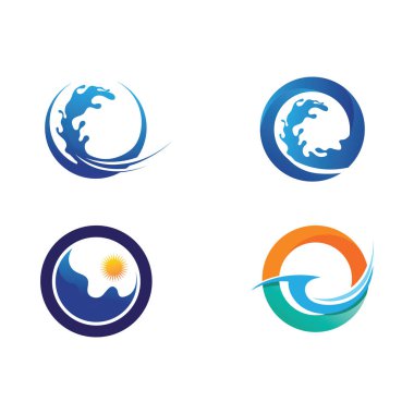 İzole edilmiş yuvarlak logo. Mavi renk logoti. Akan su görüntüsü. Deniz, okyanus, nehir yüzeyi.