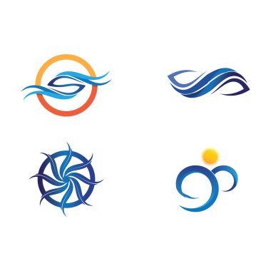 İzole edilmiş yuvarlak logo. Mavi renk logoti. Akan su görüntüsü. Deniz, okyanus, nehir yüzeyi.