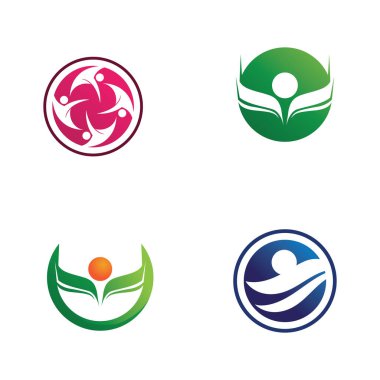 Soyut insanlar logo tasarımı. Eğlenceli insanlar, sağlıklı insanlar, spor, toplum insanları vektör illüstrasyonunu sembolize ediyor.